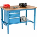 Global Industrial 48 x 30 Production Workbench, Shop Top Safety Edge, Drawers & Shelf, Blue 319284BL